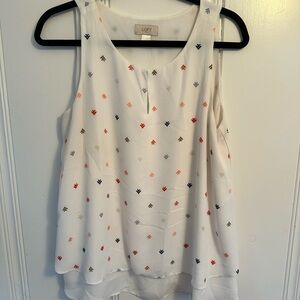 LOFT Cream Sleeveless Blouse with Colorful Accents